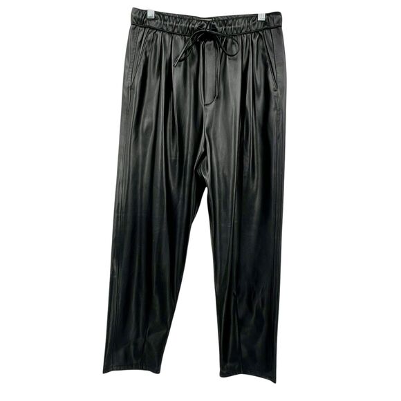 Zara Black Faux Leather‎ Vegan High Rise Pockets Drawstring Jogger Pants Small - Picture 4 of 9